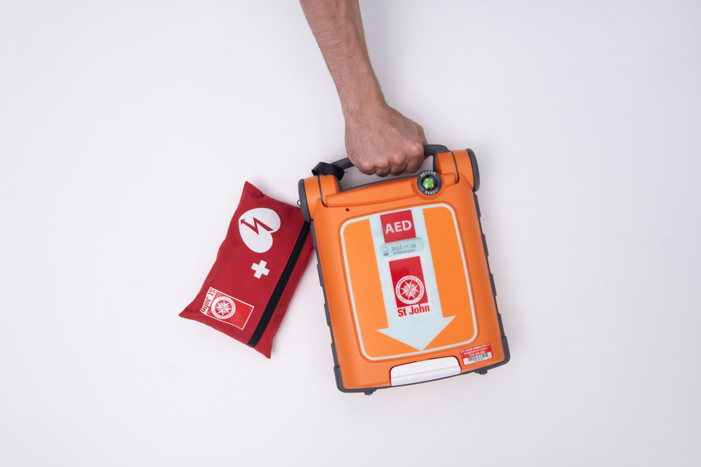St John G5 iCPR Fully Automatic Defibrillator Bundle with Cabinet