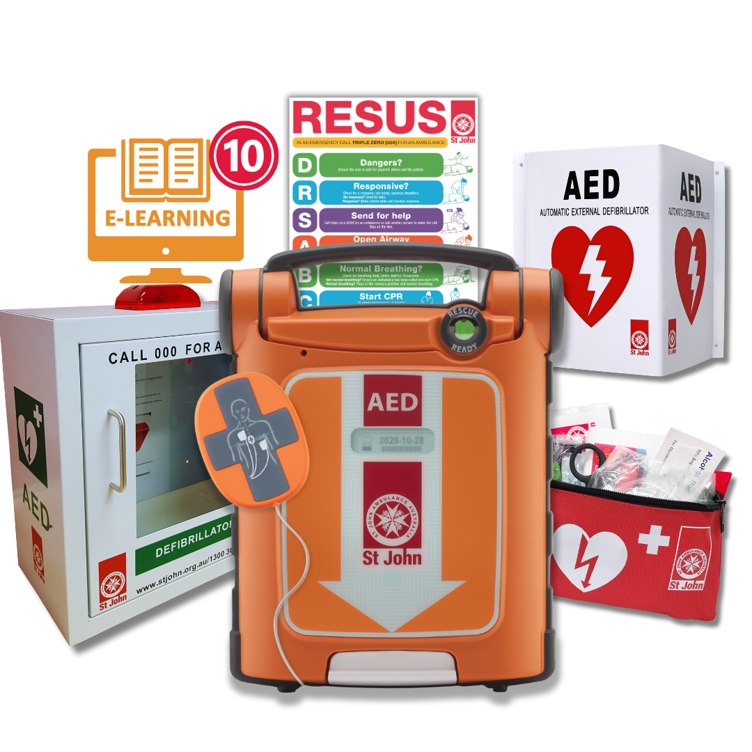 St John G5 iCPR Fully Automatic Defibrillator Bundle with Cabinet