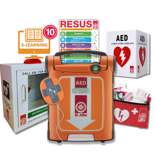 St John G5 iCPR Fully Automatic Defibrillator Bundle with Cabinet
