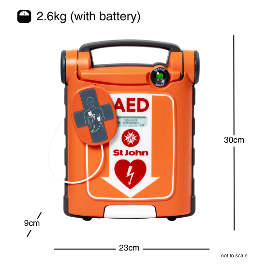 St John G5 iCPR Fully Automatic Defibrillator Bundle with Cabinet