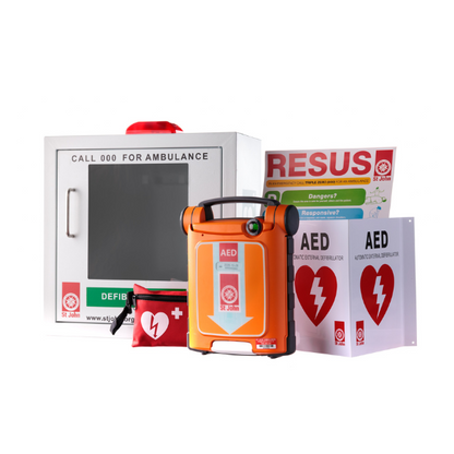 St John G5 iCPR Fully Automatic Defibrillator Bundle with Cabinet