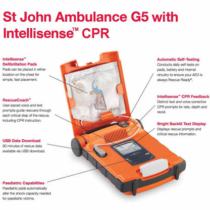 St John G5 iCPR Fully Automatic Defibrillator Bundle with Cabinet