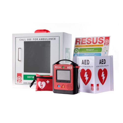 St John X3 Semi-Automatic Defibrillator Bundle with Cabinet